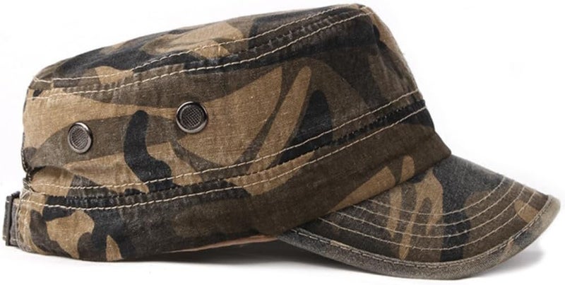 FASHIXD Military Flat Top Cap, Washed Cotton Vintage Adjustable Cadet Army Camo Hat, Outdoor Camping Baseball Cap for Men Women - Image 3